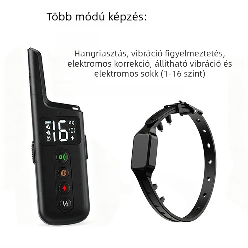 Szabadalmaztatott multifunkcionális kutyatréner készülék távirányítóval, ugatás- és harapás elleni funkciókkal, dupla vezérléssel