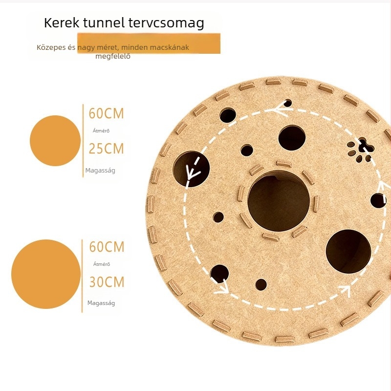 Filcből készült macska odú alagúttal – dupla réteg, fánk alakú, légáteresztő, levehető