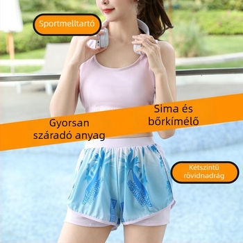 Női 3-részes konzervat úszóruha szett a tengerparti nyaraláshoz, gradient mintával, mellpárnákkal, poliészter-elasztán (5%), középmagas ujjak