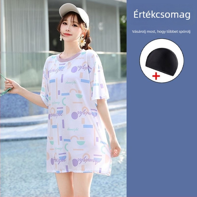 Női 3-részes konzervat úszóruha szett a tengerparti nyaraláshoz, gradient mintával, mellpárnákkal, poliészter-elasztán (5%), középmagas ujjak