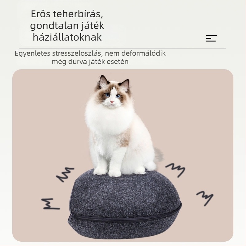 Tojás alakú macskafészek filcből, teljesen zárt, levehető és mosható, téli melegen tartó