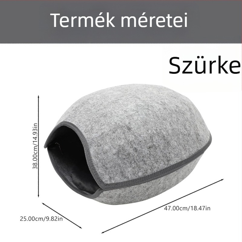 Tojás alakú macskafészek filcből, teljesen zárt, levehető és mosható, téli melegen tartó