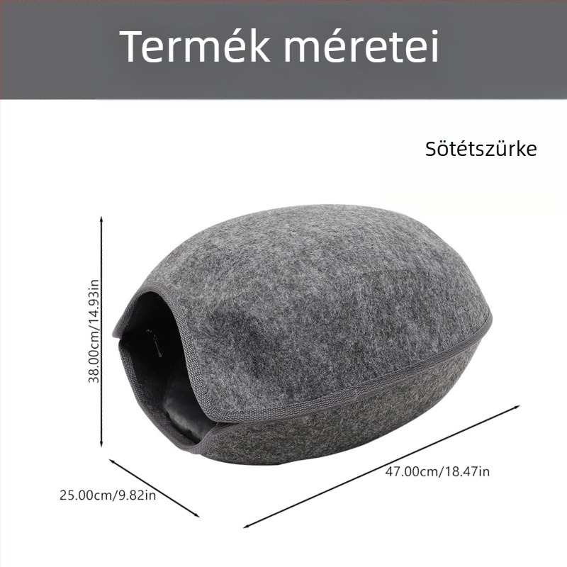 Tojás alakú macskafészek filcből, teljesen zárt, levehető és mosható, téli melegen tartó