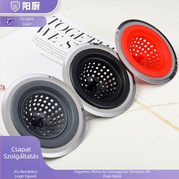 Szilikon konyhai mosogató szűrő rozsdamentes acél éllel – vízszűrés és törmelék szétválasztása a lefolyóban