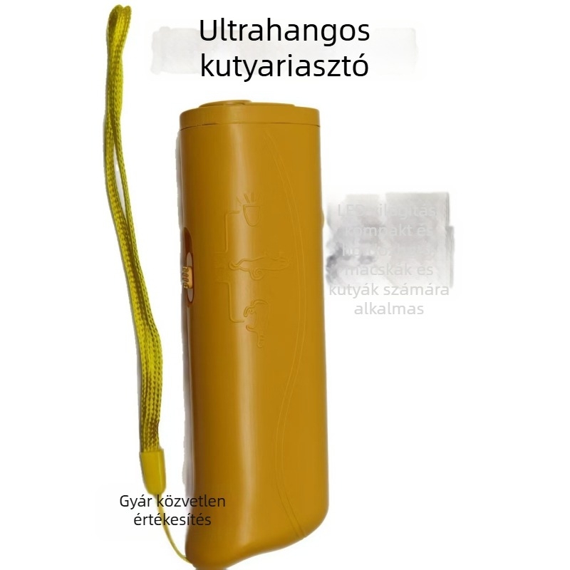 Kézi ultrahangos kutyairtó és ugatásriasztó LED zseblámpával – ABS ház