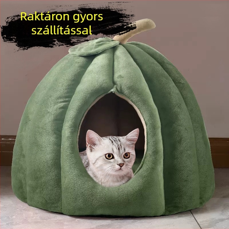 Nagy meleg, zárt macska fészek mély alváshoz, tök alakú jurta stílusban