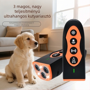Hárommagos ultrahangos kutyariasztó LED-es villogó fénnyel — kültéri, hordozható