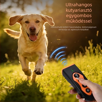 Hárommagos ultrahangos kutyariasztó LED-es villogó fénnyel — kültéri, hordozható