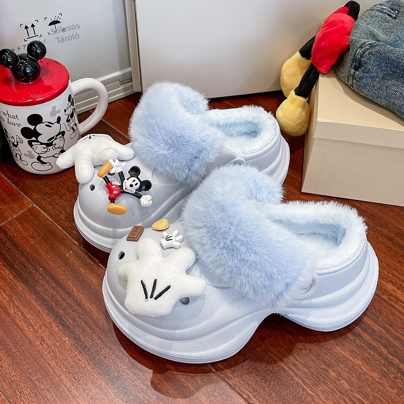 Női Crocs-stílusú papucs EVA felsőrész és talppal, 6 cm magasságot növelő talp, meleg belső, csúszásmentes talp, zárt orr