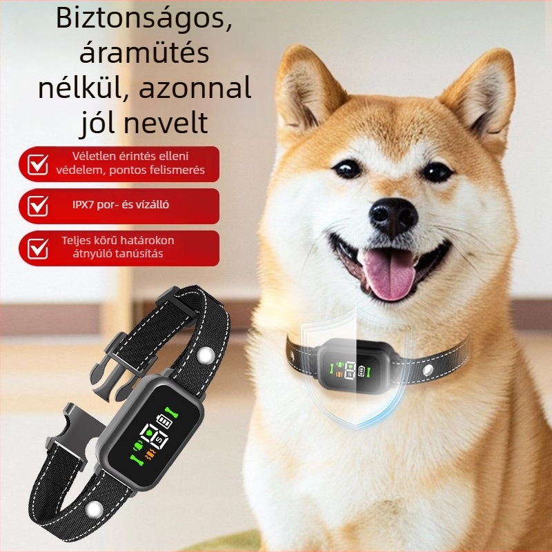 Színes kijelzős intelligens kisállatnyakörv, digitális kijelzővel, állítható vibráció, automatikus ugatás elleni készülék