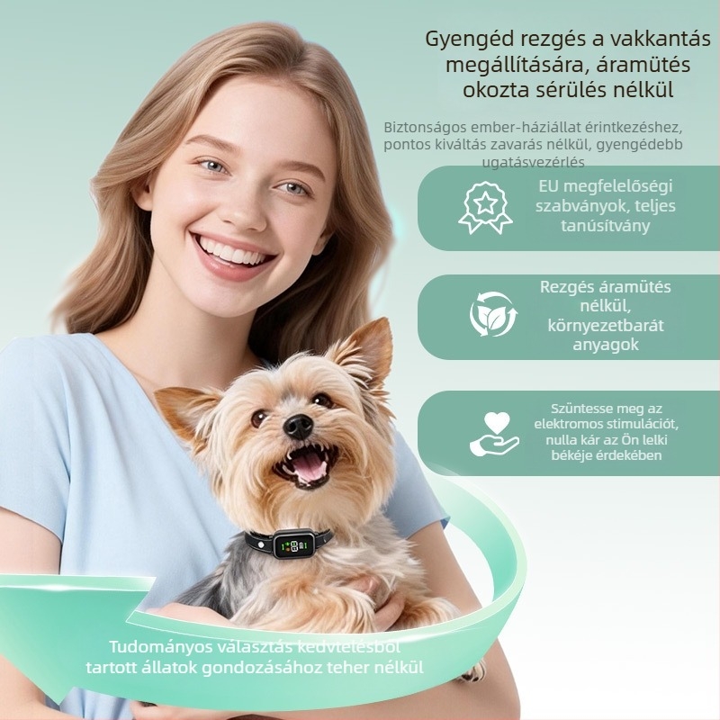 Színes kijelzős intelligens kisállatnyakörv, digitális kijelzővel, állítható vibráció, automatikus ugatás elleni készülék