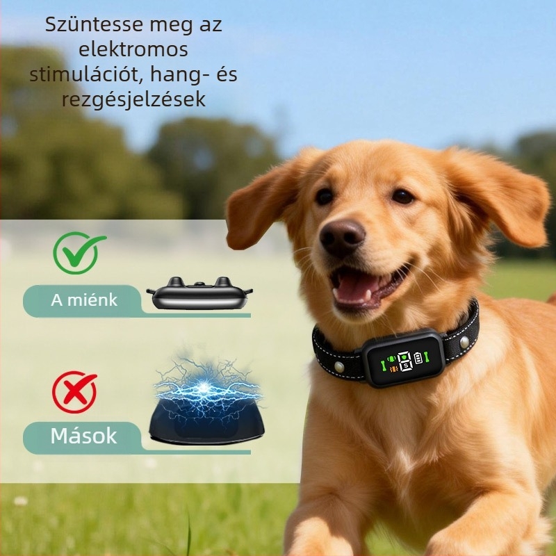 Színes kijelzős intelligens kisállatnyakörv, digitális kijelzővel, állítható vibráció, automatikus ugatás elleni készülék