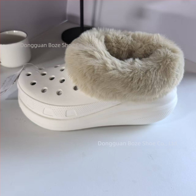 Női téli Crocs-stílusú papucs fleece-béléssel, csúszásmentes, puha talppal, zárt orr, beltéri és kültéri viselet