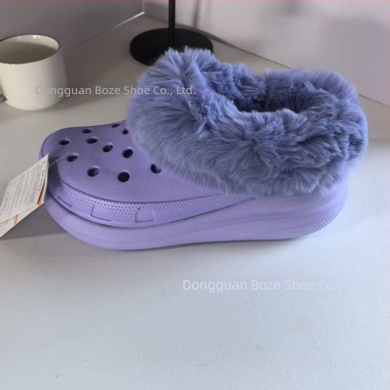 Női téli Crocs-stílusú papucs fleece-béléssel, csúszásmentes, puha talppal, zárt orr, beltéri és kültéri viselet