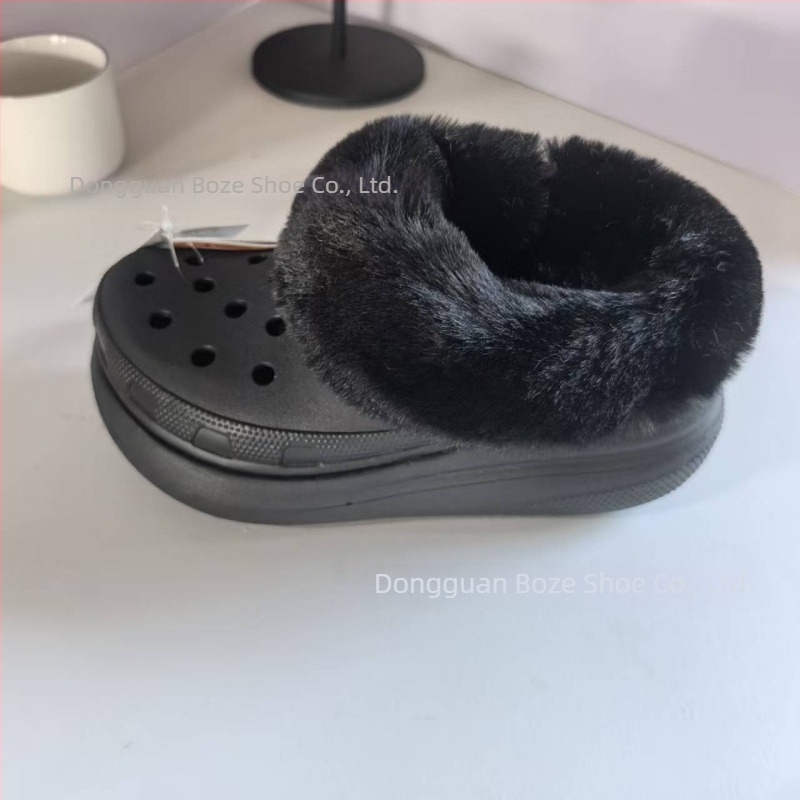 Női téli Crocs-stílusú papucs fleece-béléssel, csúszásmentes, puha talppal, zárt orr, beltéri és kültéri viselet