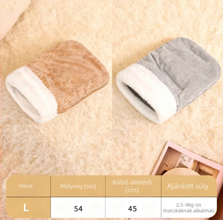 Macska alvózsákfészek fél-lyukkal – beltéri használatra, meleg egész évben