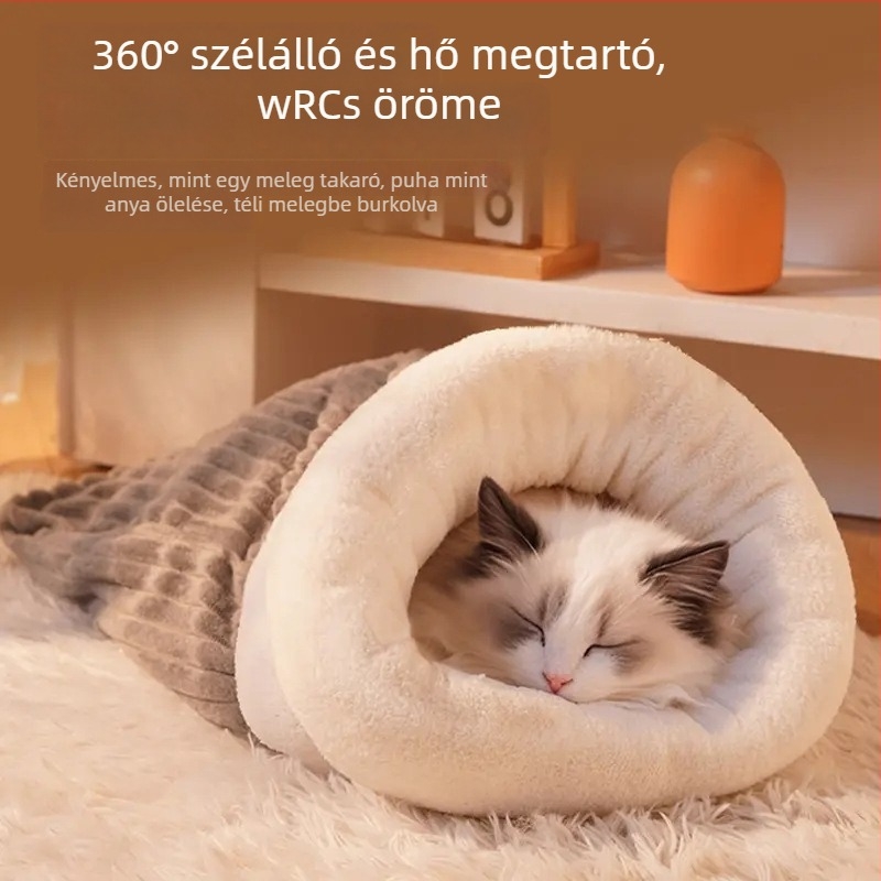 Macska alvózsákfészek fél-lyukkal – beltéri használatra, meleg egész évben
