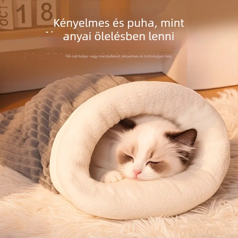 Macska alvózsákfészek fél-lyukkal – beltéri használatra, meleg egész évben