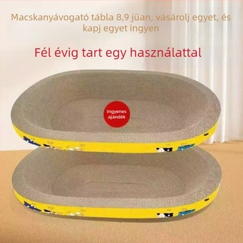 Macska karmoló deszka, ovális alak, hullámos papírból készült, tartós, aranyos stílus