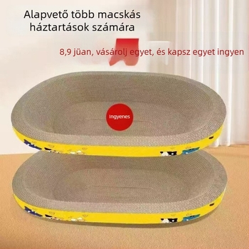 Macska karmoló deszka, ovális alak, hullámos papírból készült, tartós, aranyos stílus