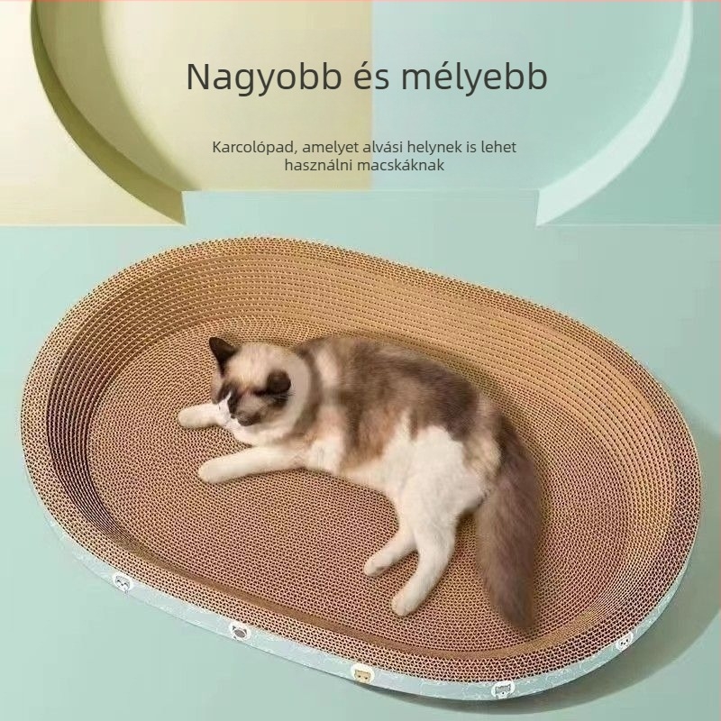 Macska karmoló deszka, ovális alak, hullámos papírból készült, tartós, aranyos stílus