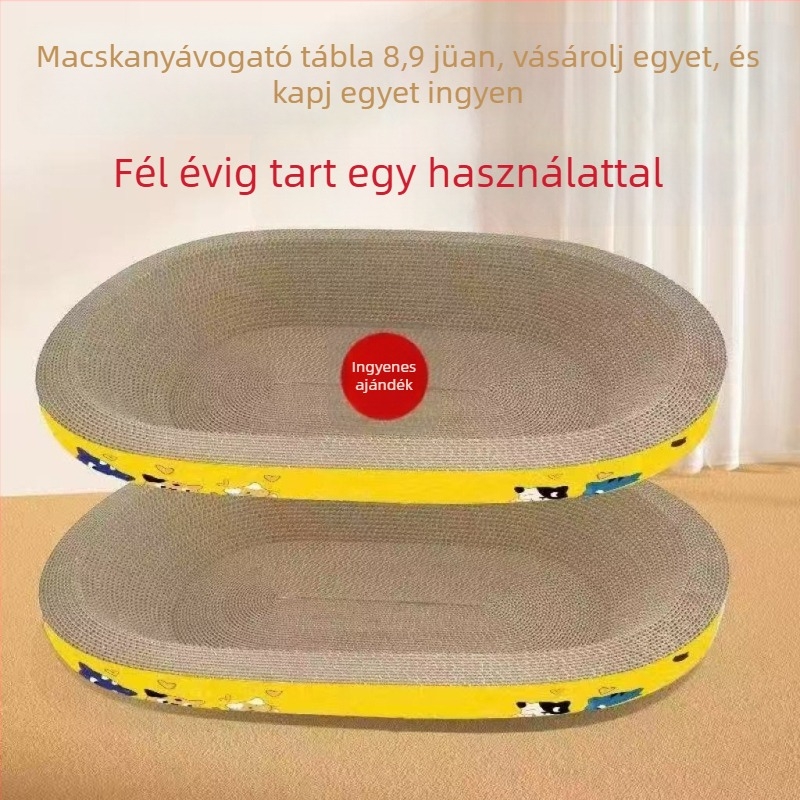 Macska karmoló deszka, ovális alak, hullámos papírból készült, tartós, aranyos stílus