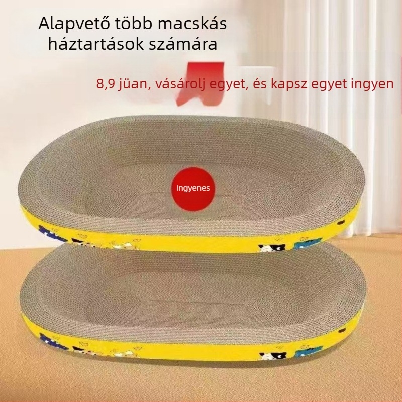 Macska karmoló deszka, ovális alak, hullámos papírból készült, tartós, aranyos stílus