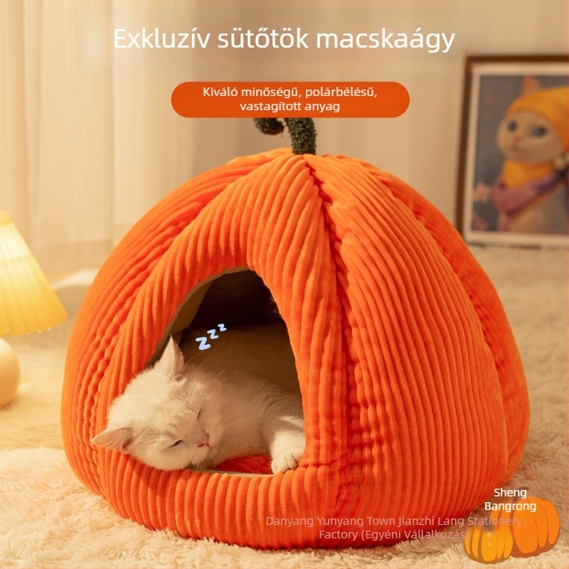 Téli melegen tartó zárt macskafészek, macskasátor, háziállat matrac, minden évszakban használható macskafekhely
