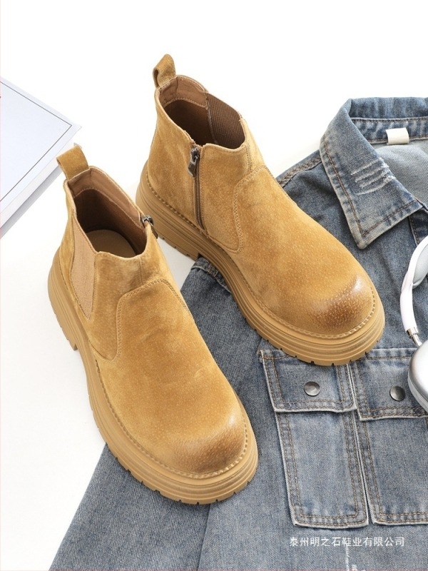 Férfi Chelsea bakancsok mid-cut, nubuk bőr felsőrész, gumi talp, textil belső, szabadidős stílus, tavasz–ősz