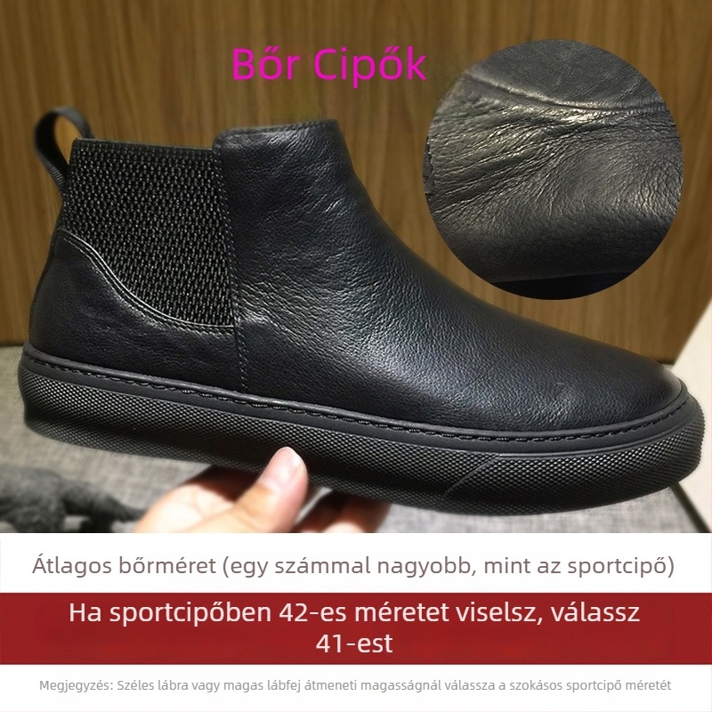 Férfi Chelsea bakancs valódi bőrből, slip-on, kerek orr, gumi talp, középmagas sarka 3–5 cm