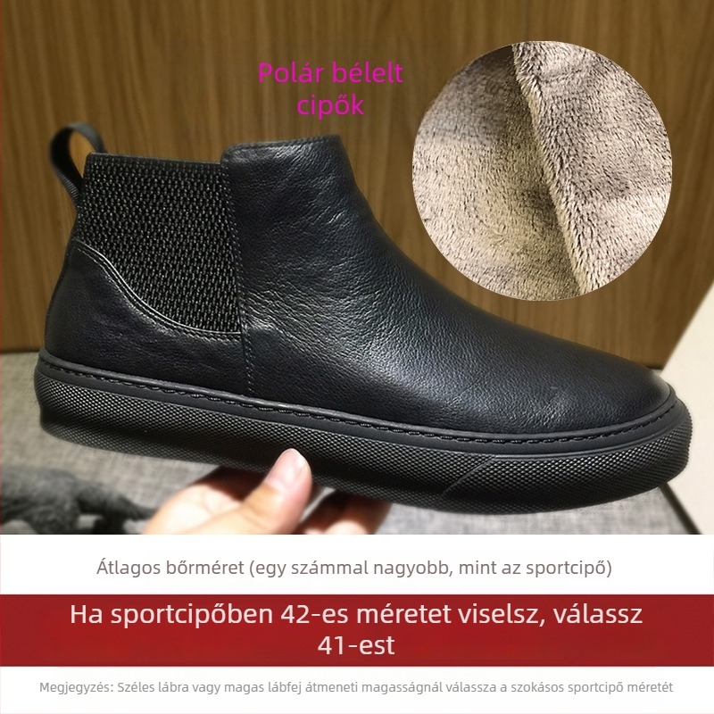 Férfi Chelsea bakancs valódi bőrből, slip-on, kerek orr, gumi talp, középmagas sarka 3–5 cm