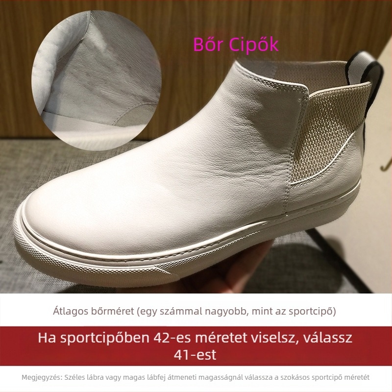 Férfi Chelsea bakancs valódi bőrből, slip-on, kerek orr, gumi talp, középmagas sarka 3–5 cm