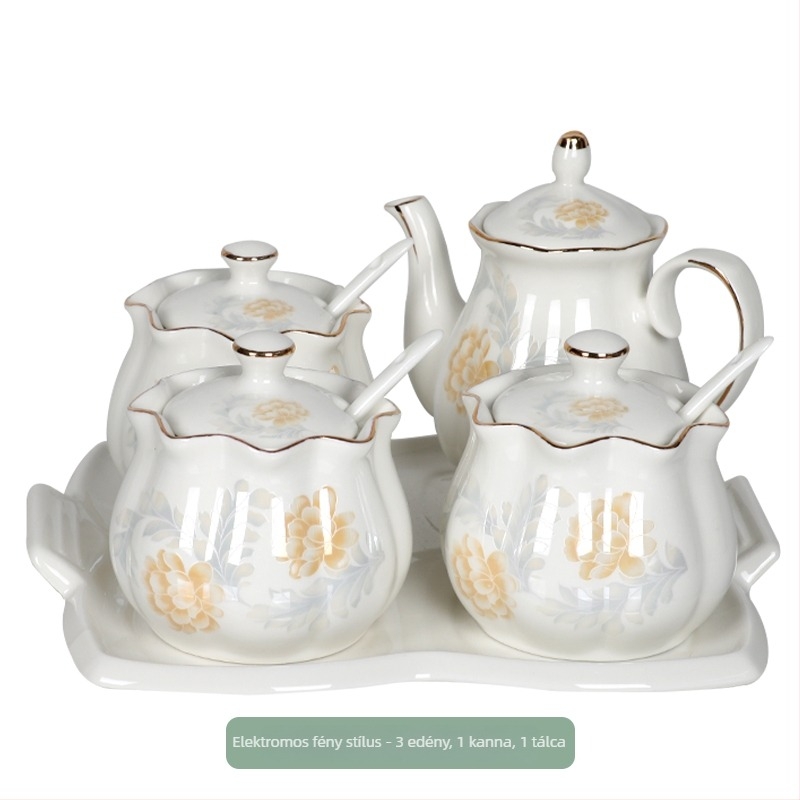 Kerámia fűszertartó készlet konyhához só- és cukor- és ecetüvegekkel – kínai stílus, fúrás nélkül; Anyag: kerámia; Kategória: fűszertartó állvány