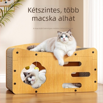 Macska karmoló és macska ház egyben – vertikális kialakítás MDF-ből és hullámkartonból, modell YPB007, egyszerű stílus, csomagolás: 8 nagy darab/doboz; 6 extra-nagy/doboz.