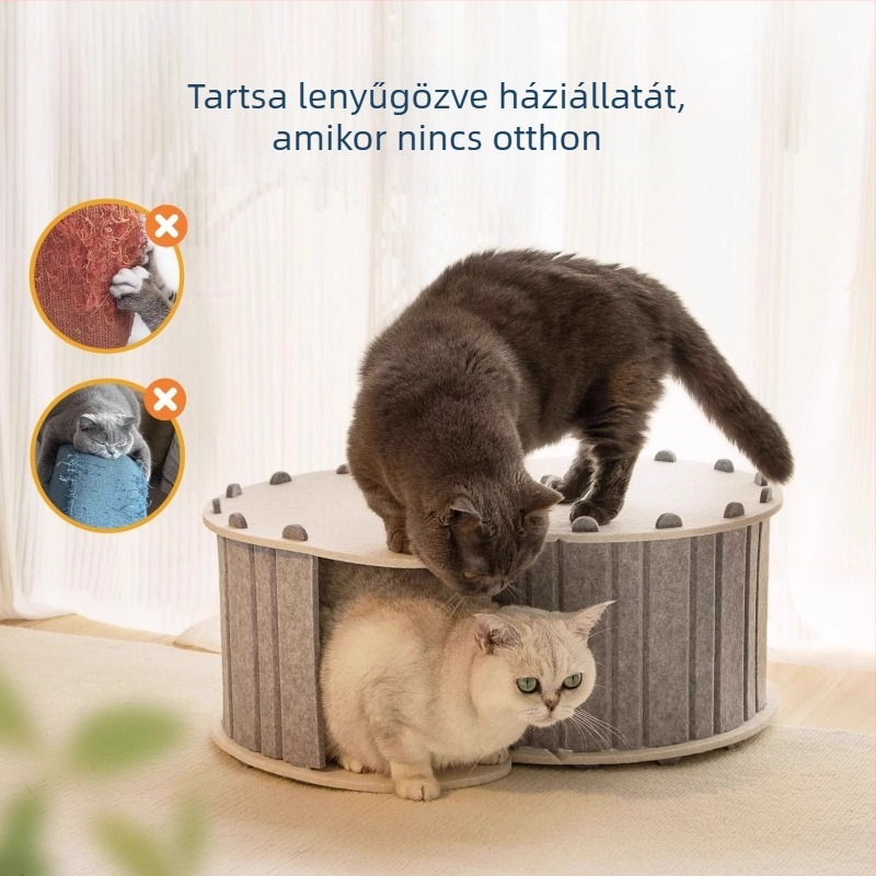 S alakú, kétszintes filc macskafészek – félig zárt és lélegző, levehető és hordozható alagút