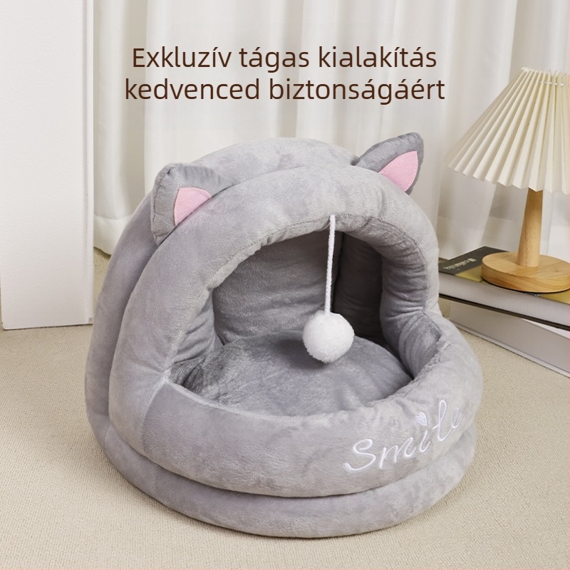 Macska fészek félig zárt kialakítással, levehető és mosható, puha macskaház. Márka: Jing Chong; Anyag: Textil; Cél: Macskák