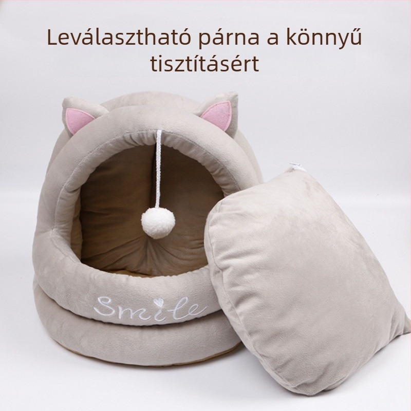 Macska fészek félig zárt kialakítással, levehető és mosható, puha macskaház. Márka: Jing Chong; Anyag: Textil; Cél: Macskák