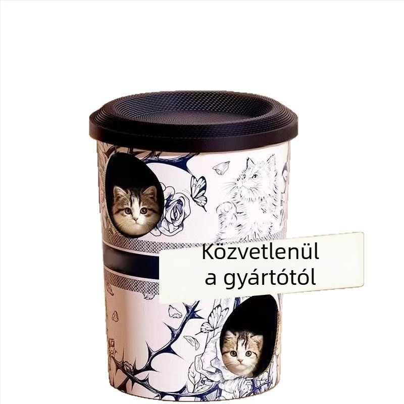 Hullámkartonból készült macskafészek és karmolásra szolgáló játék, felnőtt macskáknak és kiscicáknak, egyszerű stílus