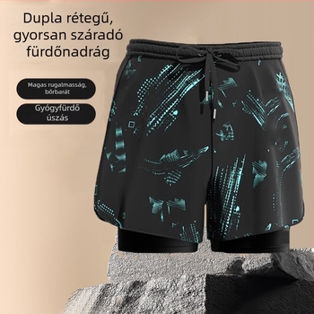 Férfi úszónadrág, gyorsan száradó, dupla béléses, laza szabás, felnőtteknek, ideális tengerparti nyaralásokhoz és termálfürdőkhez