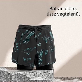 Férfi úszónadrág, gyorsan száradó, dupla béléses, laza szabás, felnőtteknek, ideális tengerparti nyaralásokhoz és termálfürdőkhez