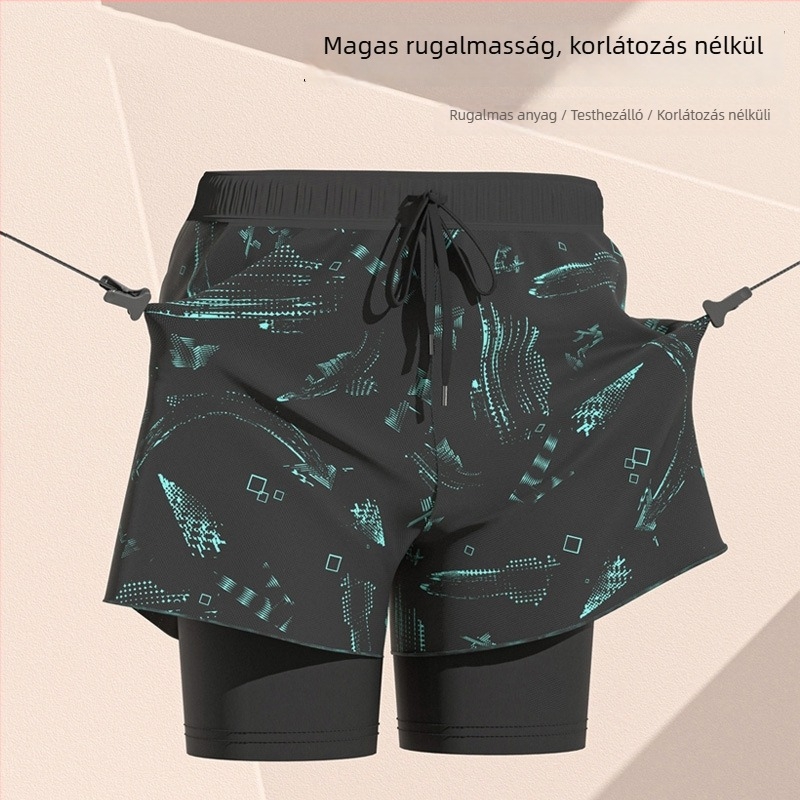 Férfi úszónadrág, gyorsan száradó, dupla béléses, laza szabás, felnőtteknek, ideális tengerparti nyaralásokhoz és termálfürdőkhez