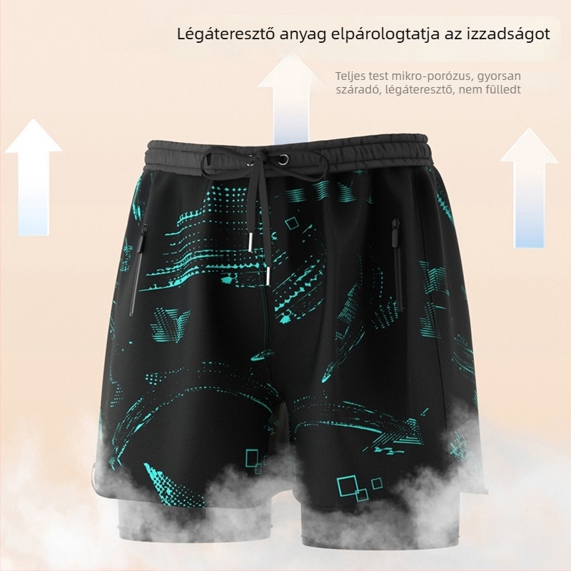 Férfi úszónadrág, gyorsan száradó, dupla béléses, laza szabás, felnőtteknek, ideális tengerparti nyaralásokhoz és termálfürdőkhez