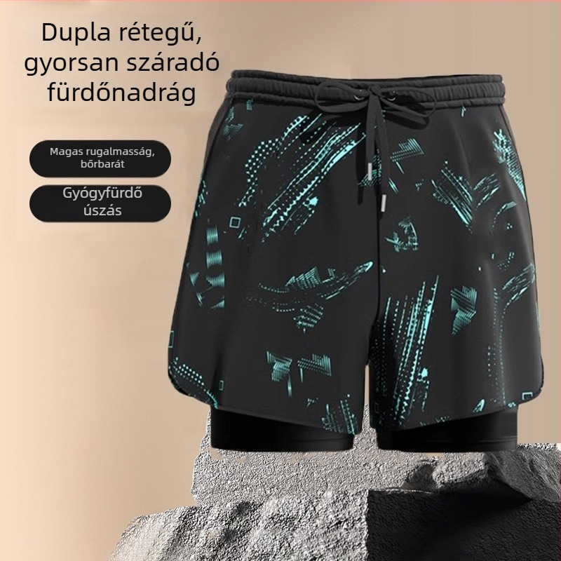 Férfi úszónadrág, gyorsan száradó, dupla béléses, laza szabás, felnőtteknek, ideális tengerparti nyaralásokhoz és termálfürdőkhez
