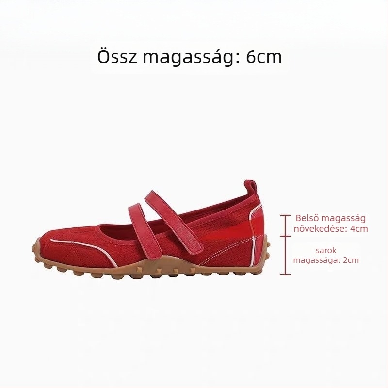 Női Mary Jane cipő rejtett magasság-növelő Velcro-zárás, bőr felsőrész, báránybőr bélés, gumi talp