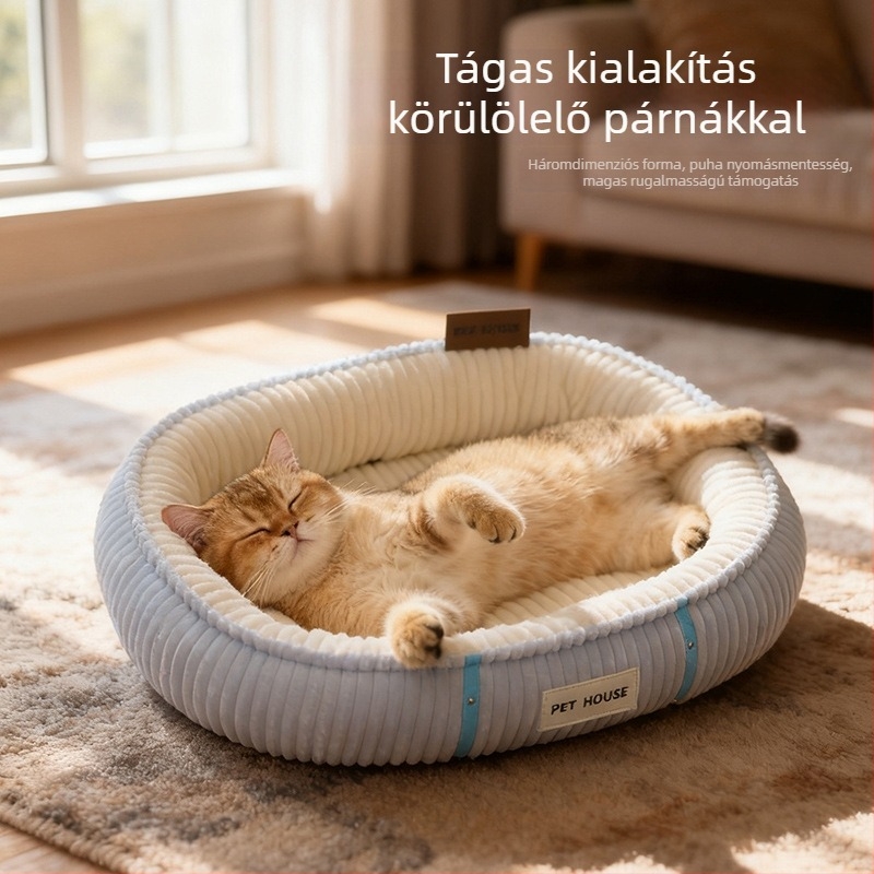 Macska odú textilemből – beltéri használatra, melegen tart, alkalmas macskáknak (fajták: Folded Eared, British Shorthair, Ragdoll, Birman)