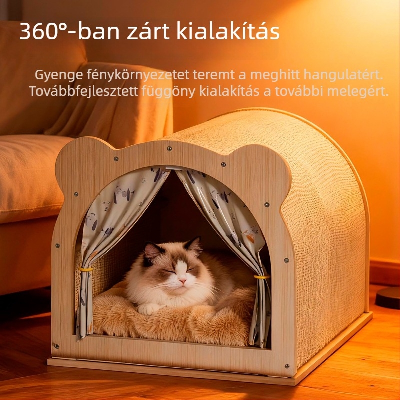Sisal macska kaparódeszka beépített odúval, mindent egyben, XXL méret, tartós, nem hullik a szőr, minden évszakra