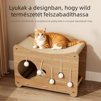 Snowball macska karmoló és integrált fészek — fa szerkezet, egyszerű stílus