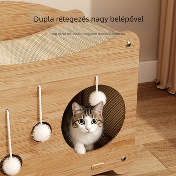 Snowball macska karmoló és integrált fészek — fa szerkezet, egyszerű stílus