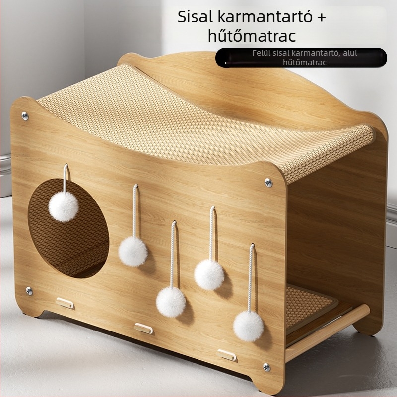 Snowball macska karmoló és integrált fészek — fa szerkezet, egyszerű stílus