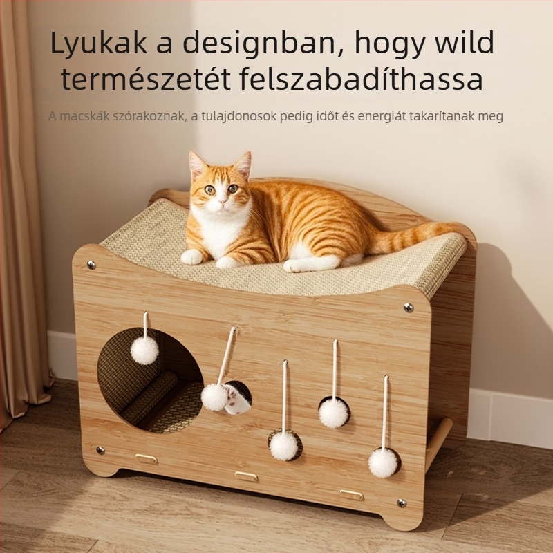 Snowball macska karmoló és integrált fészek — fa szerkezet, egyszerű stílus